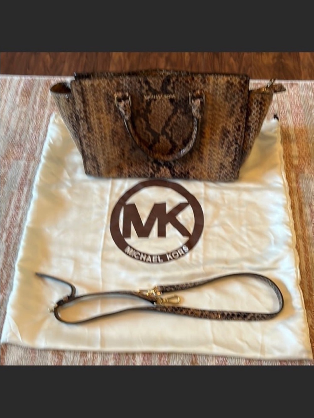 Michael Kors Brown Snake-Print Satchel with Detachable Strap